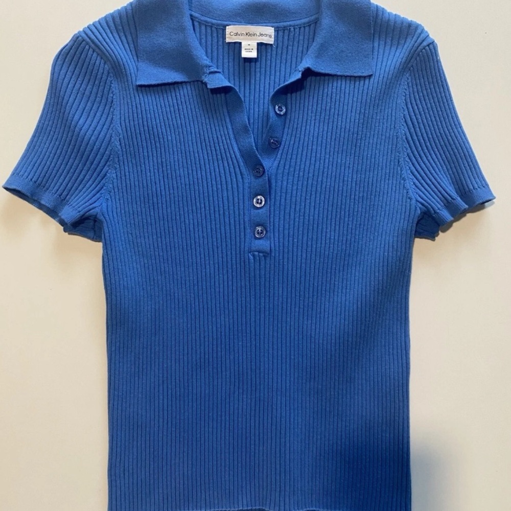 Calvin Klein Jeans Women's Blue Ribbed Polo
